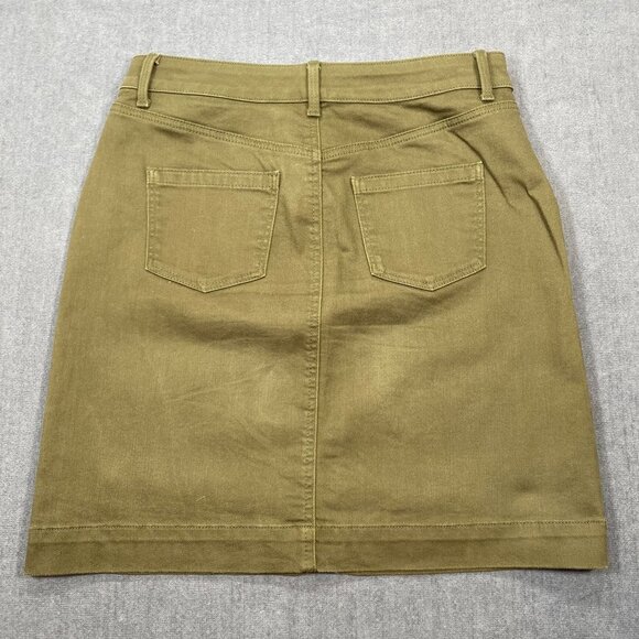 Talbots Petite Khaki Button-Front Denim Skirt Womens Size4P Cotton/Spandex Blend - Picture 2 of 8